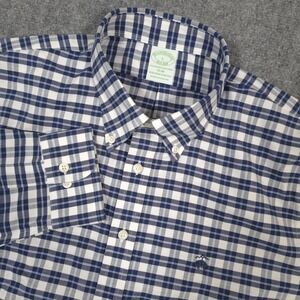 NWT Brooks Brothers Shirt Mens L Tartan Plaid Non-Iron Stretch Slim Fit Logo